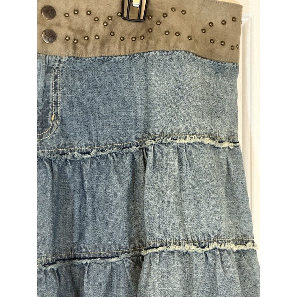 Vtg Denim Skirt 24 Boho 90s Western Festival Hippie Modest Y2K Modest Cowgirl - Picture 2 of 8
